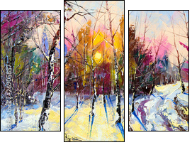 Sunset in winter wood - Three-piece canvas, Triptych