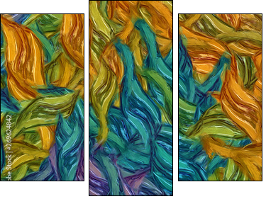 Abstract painting impressionism wall art print example with oil imitation in Vincent Van Gogh style. Artistic contemporary design decor elements. Pop modern abstraction with vibrant bright strokes. - Three-piece canvas, Triptych