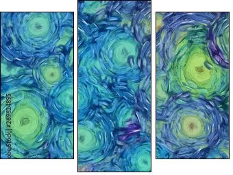Abstract painting impressionism wall art print example with oil imitation in Vincent Van Gogh style. Artistic contemporary design decor elements. Pop modern abstraction with vibrant bright strokes. - Three-piece canvas, Triptych