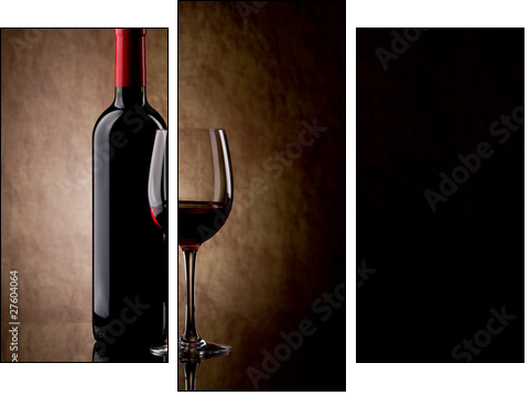 bottle with red wine and glass and grapes - Three-piece canvas, Triptych