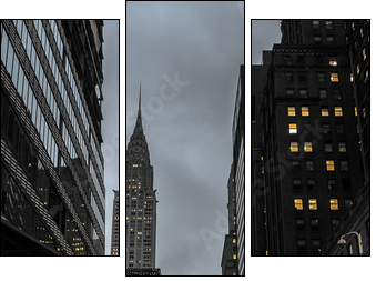 New York City Street At Night With Empire State Building Urban Scene - Three-piece canvas, Triptych