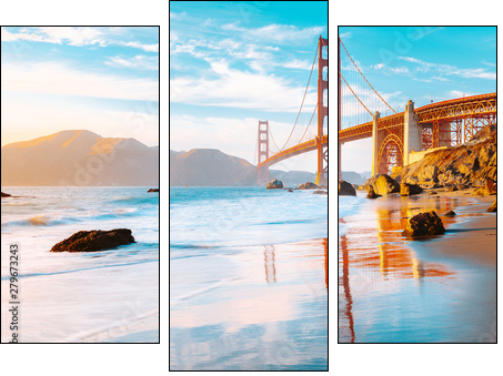 Golden Gate Bridge at sunset, San Francisco, California, USA - Three-piece canvas, Triptych