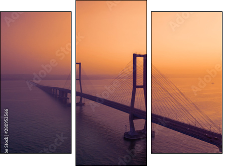 Beautiful scenery of Suramadu bridge at sunset - Three-piece canvas, Triptych