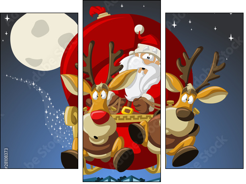 Santa-Claus on sleigh with reindeers - Three-piece canvas, Triptych