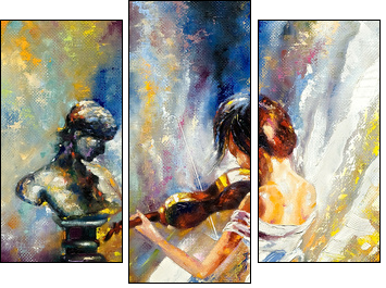 The girl playing a violin - Three-piece canvas, Triptych