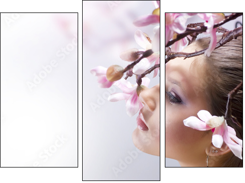 Beautiful Girl with flower - Three-piece canvas, Triptych