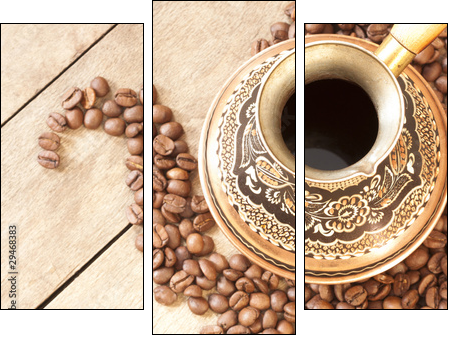 Copper Turk for coffee with ornaments basking in the heat - Three-piece canvas, Triptych
