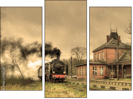 Old retro steam train - Three-piece canvas, Triptych