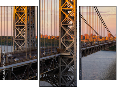 The George Washington Bridge (long-span suspension bridge) across the Hudson River at sunset. Uptown and Fort Washington Park, New York City, USA - Three-piece canvas, Triptych