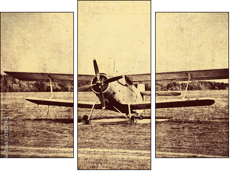 Vintage photo of an old biplane - Three-piece canvas, Triptych