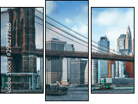 Suspension Brooklyn Bridge across Lower Manhattan and Brooklyn. New York, USA. - Three-piece canvas, Triptych