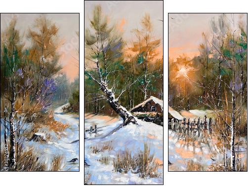 Rural winter landscape - Three-piece canvas, Triptych