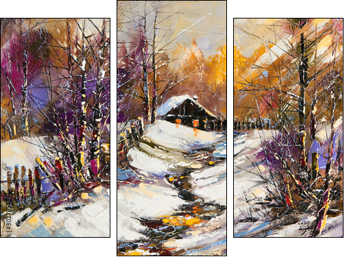 Rural winter landscape - Three-piece canvas, Triptych