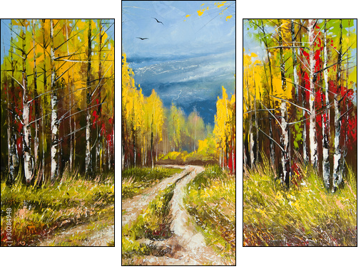 Oil Painting - gold autumn - Three-piece canvas, Triptych