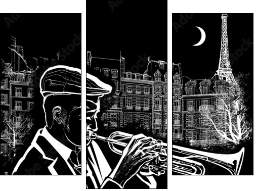trumpeter on a grunge background - Three-piece canvas, Triptych