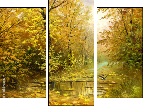 Road to autumn wood - Three-piece canvas, Triptych