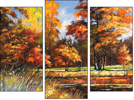 Autumn landscape on the bank of the river - Three-piece canvas, Triptych