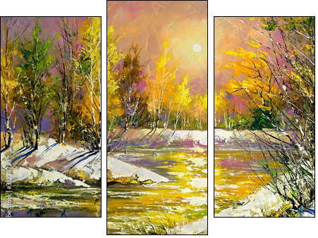 Autumn landscape on the bank of the river - Three-piece canvas, Triptych