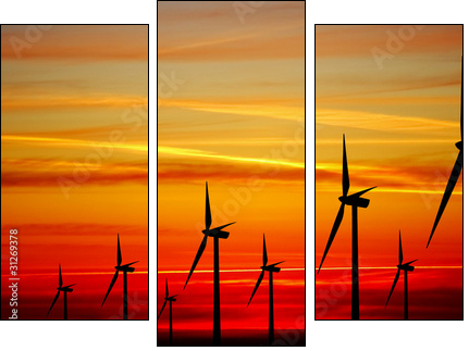 Wind turbines farm at sunset - Three-piece canvas, Triptych