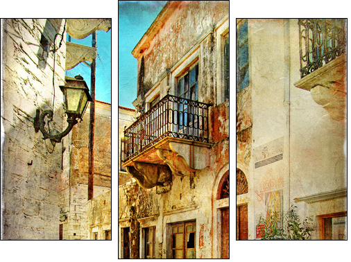 pictorial old streets of Greece - Three-piece canvas, Triptych