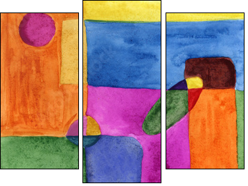Picasso style colored hand drawing shapes. Abstraction, watercolor. Graphic abstract background. Creative art background - Three-piece canvas, Triptych