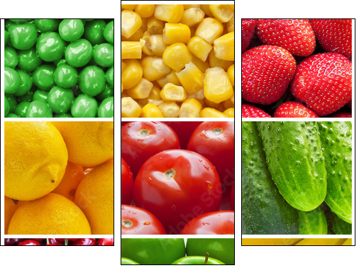 Fresh fruits and vegetables collage - Three-piece canvas, Triptych
