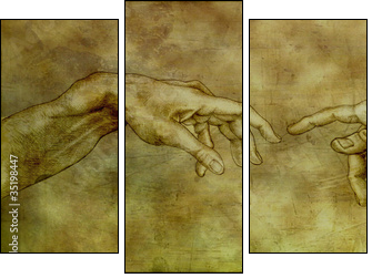 After Michelangelo - Adam and God - Three-piece canvas, Triptych