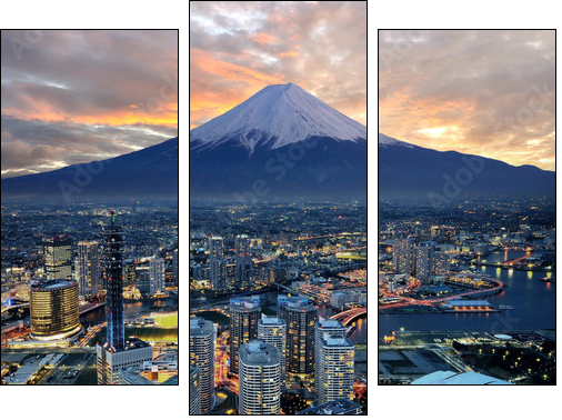 Surreal view of Yokohama city and Mt. Fuji - Three-piece canvas, Triptych