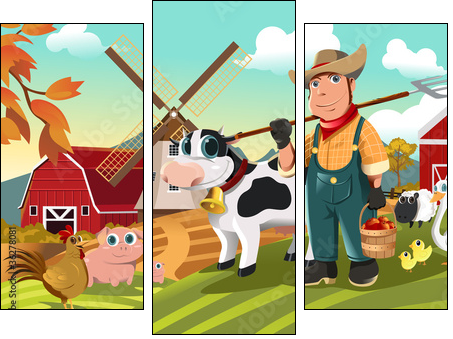 Farmer at the farm with animals - Three-piece canvas, Triptych