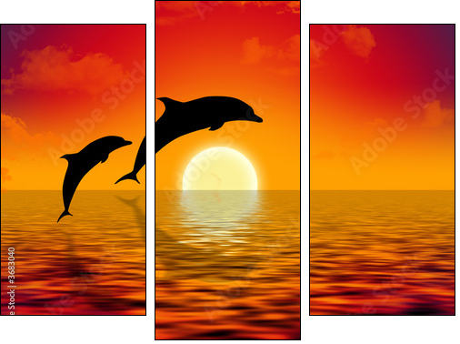 illustration of two dolphins swimming in sunset - Three-piece canvas, Triptych