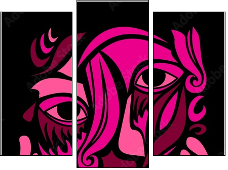 Funky Abstract Art Face - Three-piece canvas, Triptych