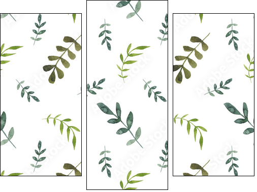 Watercolor leaves seamless pattern. Watercolor fabric. Repeat leaves. Use for design invitations, birthdays, weddings - Three-piece canvas, Triptych