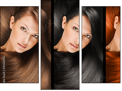 collage of a beautiful young woman , with long natural straight  - Three-piece canvas, Triptych