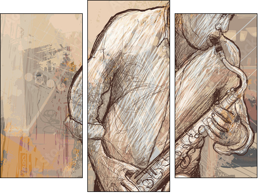 saxophonist playing saxophone on grunge background - Three-piece canvas, Triptych