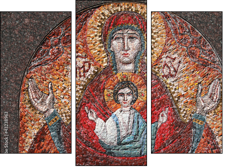 art mosaics icon of Virgin Mary and Jesus Christ - Three-piece canvas, Triptych