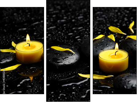 Spa concept-two candle with yellow flower petals on pebbles - Three-piece canvas, Triptych