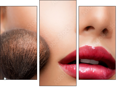 Make-up closeup. Cosmetic Powder Brush. Perfect Skin - Three-piece canvas, Triptych