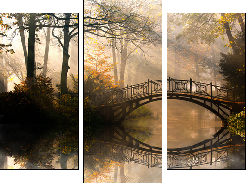 Autumn - Old bridge in autumn misty park - Three-piece canvas, Triptych
