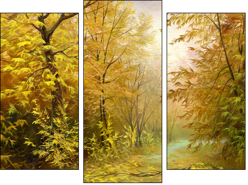 beautiful autumn landscape, canvas, oil - Three-piece canvas, Triptych