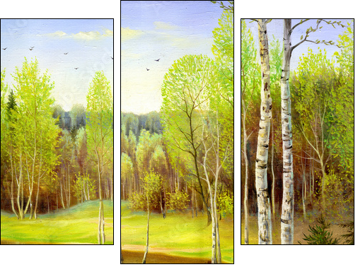 autumn landscape, canvas, oil - Three-piece canvas, Triptych