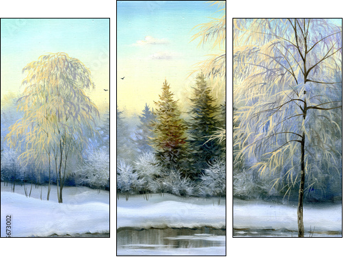 beautiful winter landscape, canvas, oil - Three-piece canvas, Triptych