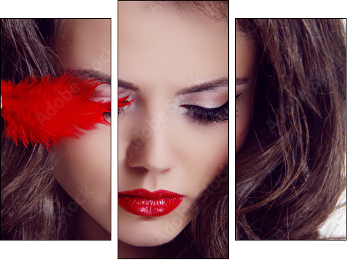Fashion woman Beauty Portrait. Red Lips - Three-piece canvas, Triptych