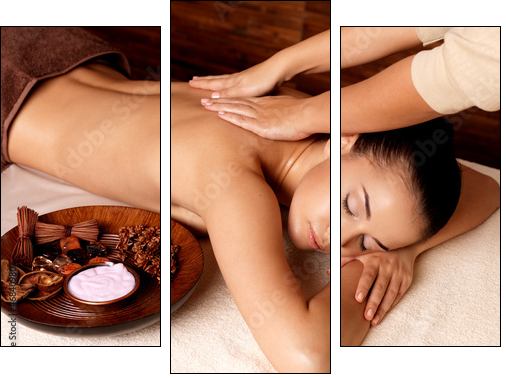 Woman having massage in the spa salon - Three-piece canvas, Triptych