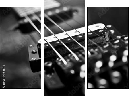Strings electric guitar closeup in black tones - Three-piece canvas, Triptych