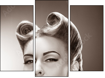Old-fashioned Pin-up Girl Blowing a Kiss. Retro Style - Three-piece canvas, Triptych