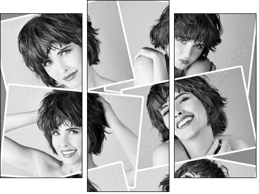 Collage with young beautiful woman - Three-piece canvas, Triptych