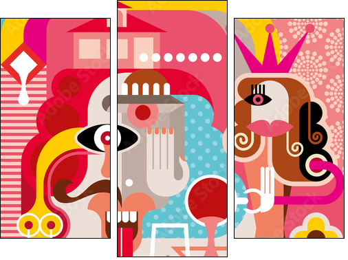 Woman and Man vector illustration - Three-piece canvas, Triptych