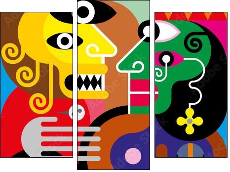 Woman and man - vector illustration - Three-piece canvas, Triptych