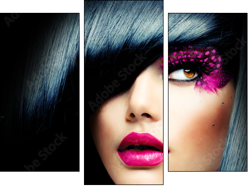 Fashion Brunette Model Portrait. Hairstyle - Three-piece canvas, Triptych