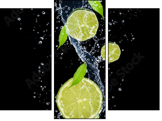 Limes in water splash, isolated on black background - Three-piece canvas, Triptych
